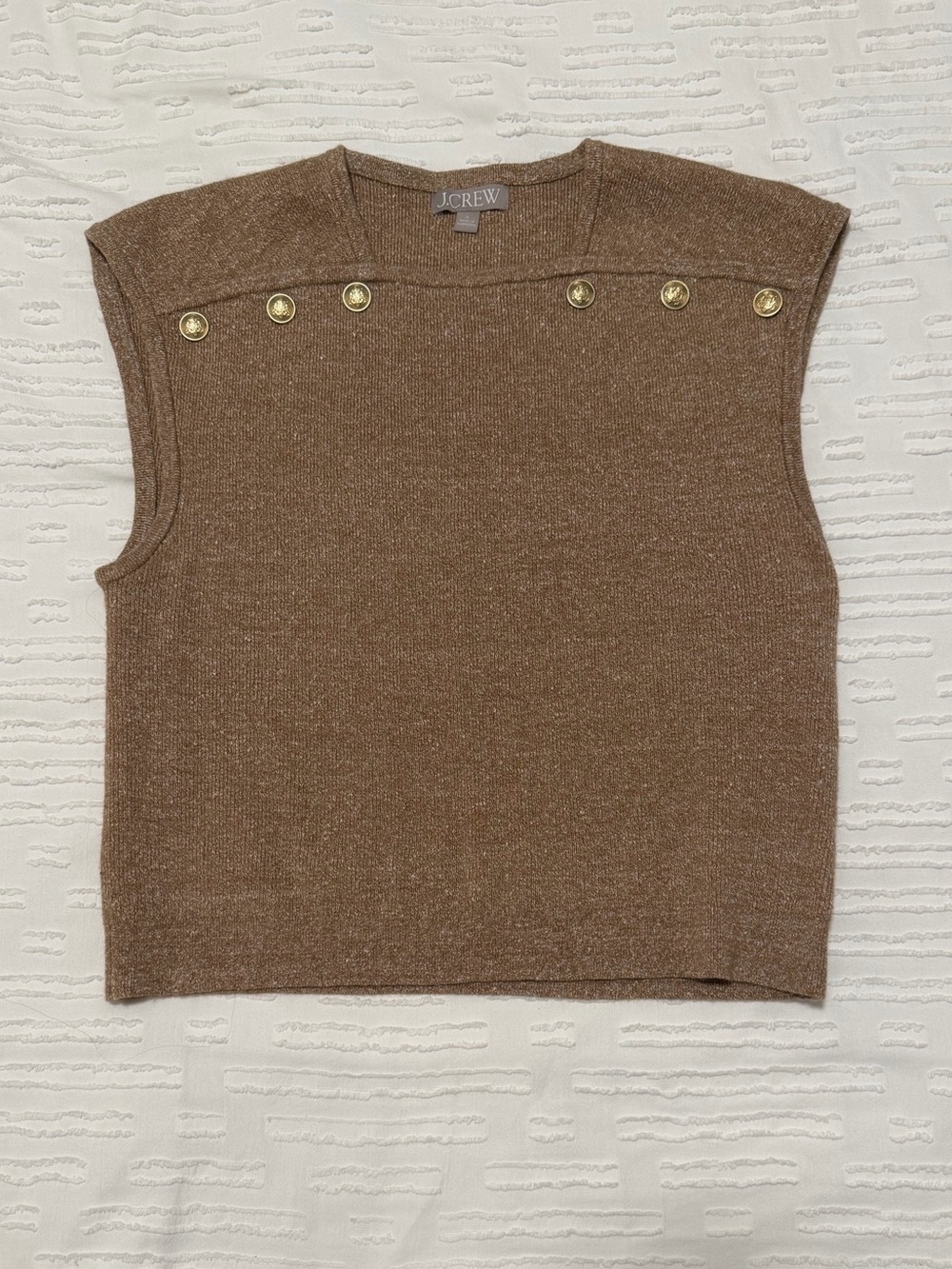 J. Crew Metallic Brown Sleeveless Knit Tank with Gold Buttons